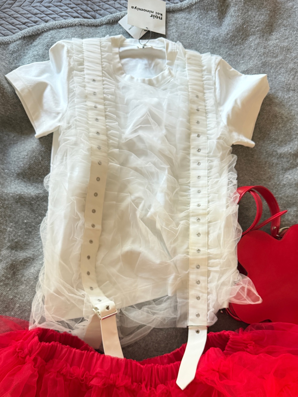 Comme des Garcons White Garment with Red Bag Accent
